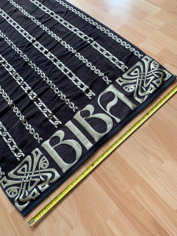 XL BIBA Black and Gold Chain Beach Towel With Embroidered Logo Details Etsy
