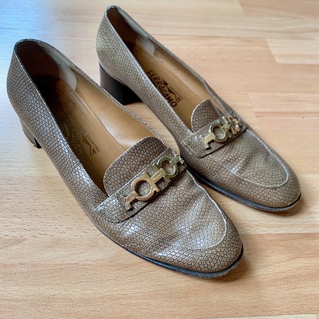SALVATORE FERRAGAMO Brown Crocodile Embossed Silver Metal Loafers SALVATORE FERRAGAMO Brown Crocodile Embossed Silver Metal Sz  main image 4