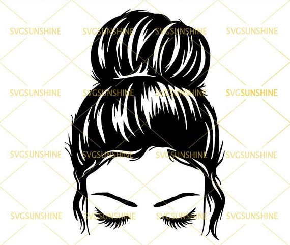 Messy Bun SVG DXF EPS png Hair Bun svg Girl With Lashes svg | Etsy