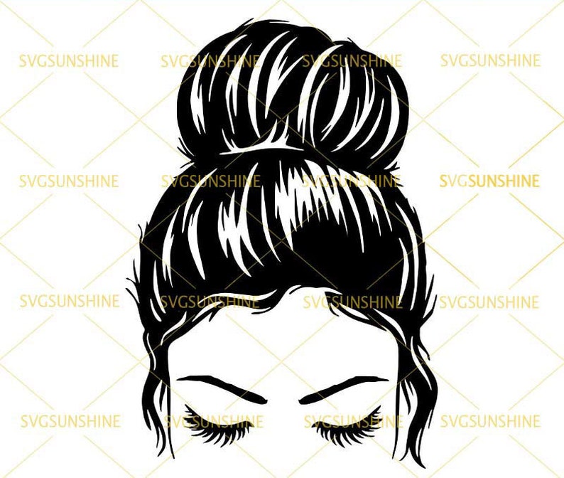 Download Messy Bun SVG DXF EPS png Hair Bun svg Girl With Lashes ...