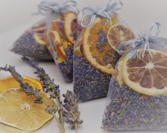 Lavender and Citrus Potpourri Sachets-Set of 4- Tea and Garnish potpourri -All natural Dehydrated Citrus-Organic French Lavender-Gift Ideas