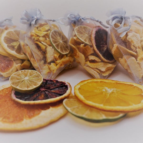 Citrus Potpourri Sachets- Set of 4- Tea and Cocktail Garnish - All natural Dehydrated Citrus Mix - Gift Set - Air Freshener - Dried Citrus