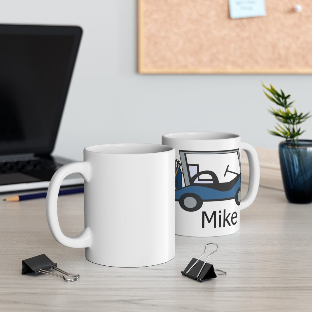 Golf Coffee Cup Golf Cart with Name White Golf Mug Golf Etsy