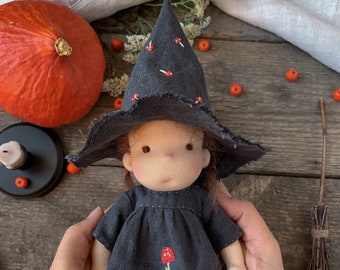 Waldorf inspired doll, Halloween handmade doll, LITTLE WITCH-Doll, Unique Halloween Gift for kids and collectors, OOAK