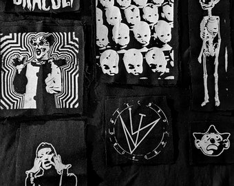 Goth and Horror Fabric Patches • Boy Harsher • Terrifier 2 • Child's Play 2 • Skeleton • Dracula • My Chemical Romance • Doll • Screen Print