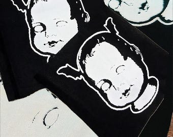 Baby Bat Doll Head Cloth Patch • Goth