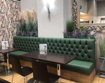 Buttoned Kitchen Commercial Dining Booth Bench Seating available in any colour - Pictured in Toro Pine Green Faux Leather