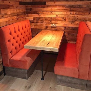 Restaurant Booth Seating available in any colour and size for home or commercial use shown in Orange Velvet image 1