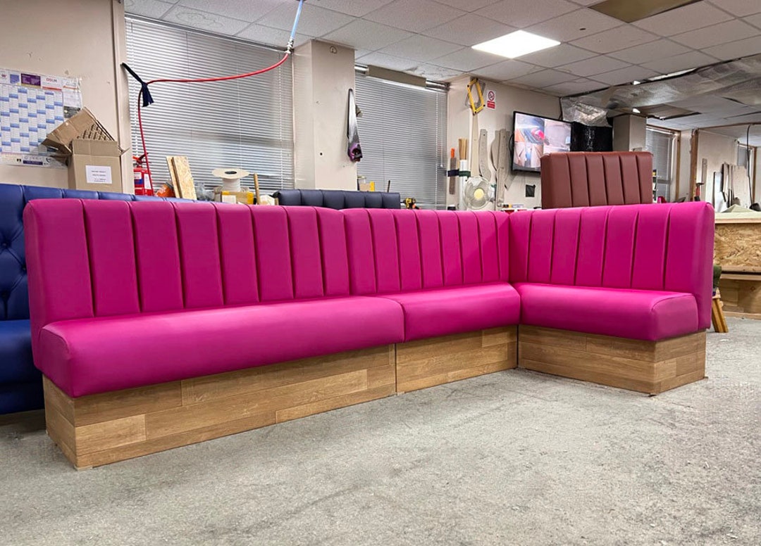 Faux Leather Fluted Banquette Booth Seating in Magenta Pink Any Colour