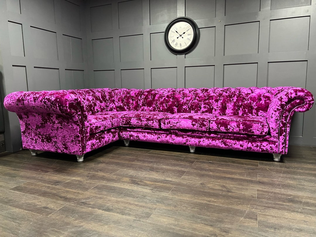 Handmade Chesterfield Corner Sofa in Pink Crushed Velvet - Etsy