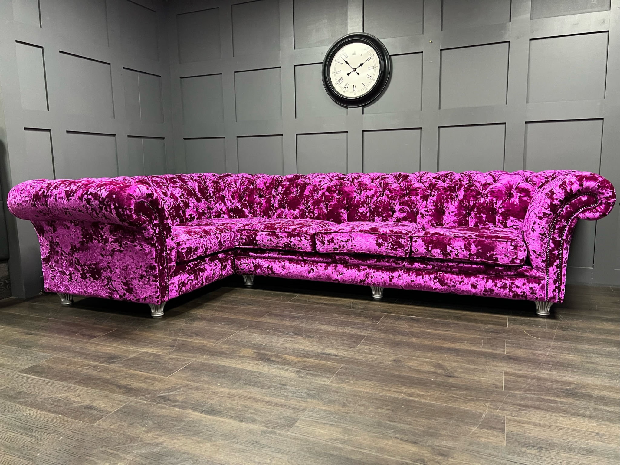 Pink crushed velvet sale couch