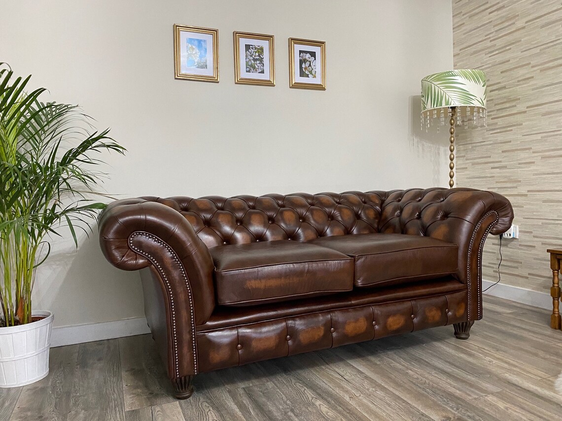 Handmade Chesterfield Sofa Antique Tan Leather - Etsy UK