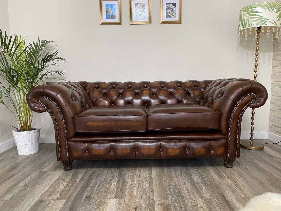 Handmade Chesterfield Sofa Antique Tan Leather - Etsy UK