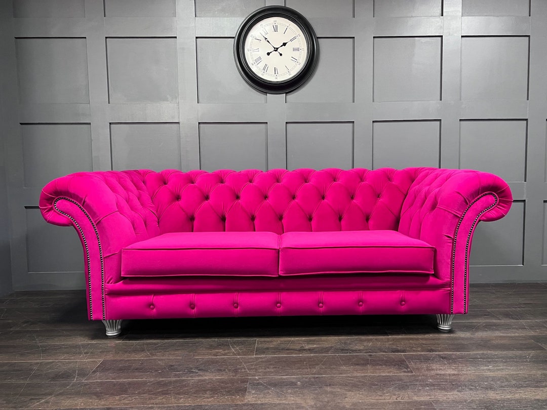 Handmade 2 Seater Chesterfield Deep Buttoned Sofa in Pink Velvet Available  in Any Colour -  Canada