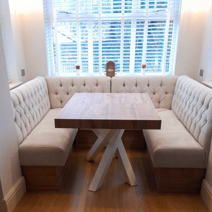 U shaped Buttoned Kitchen Commercial Dining Booth Bench Seating available in any colour and size in Natural Schino Fabric Etsy