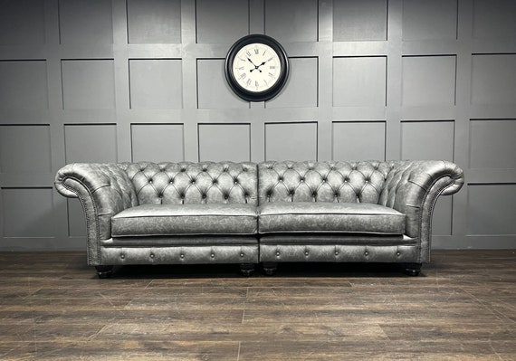 Handmade Chesterfield Sofa Slate Grey Leather 2.75m Any size any colour Etsy