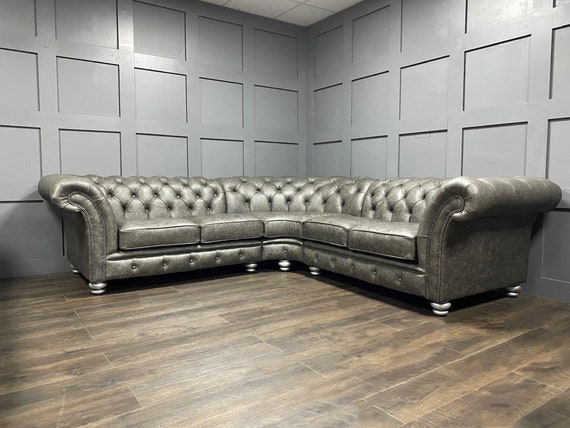 L shaped Corner Chesterfield Sofa in Italian Leather Etsy Ireland