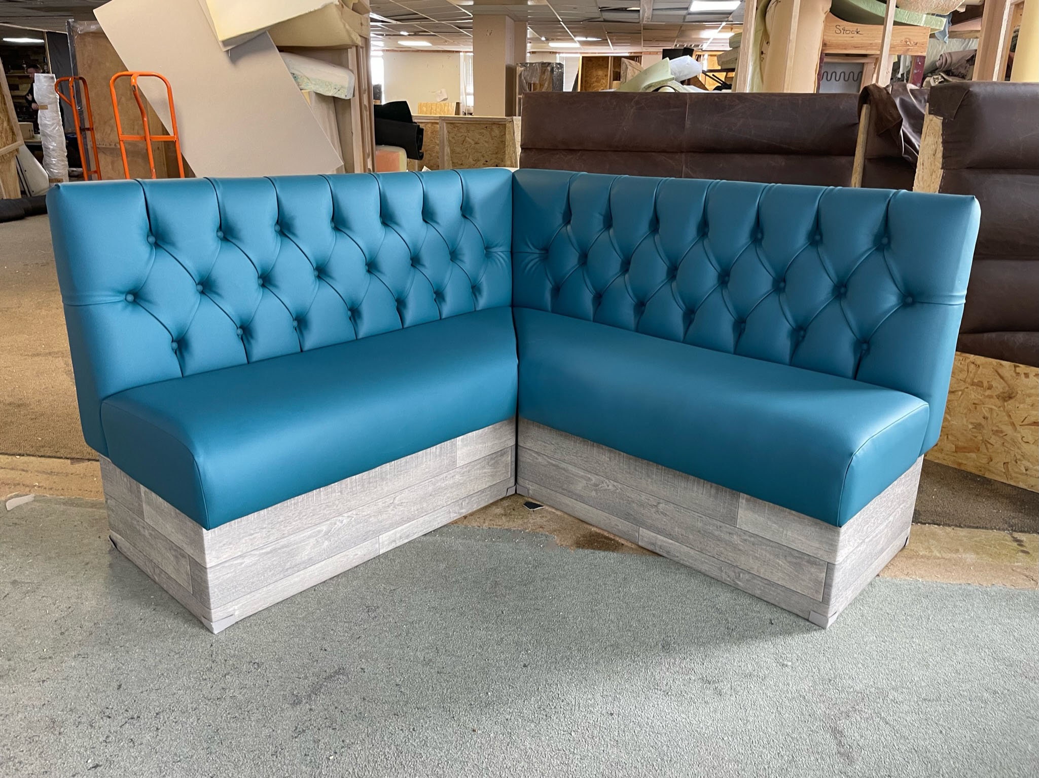 Buttoned Kitchen Commercial L shaped Dining Booth Bench Seating Available in Any Colour Shown in Dollaro Teal Faux Leather Etsy