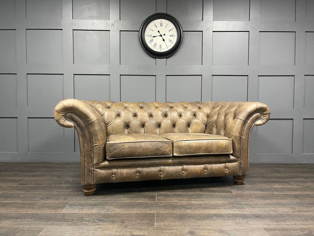 Handmade Chesterfield Sofa Antique Tan Leather - Etsy