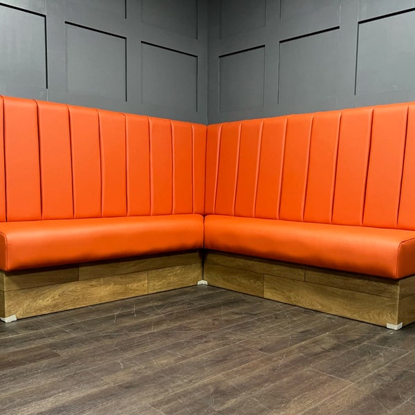 Buttoned Kitchen Dining Booth Seating 2m x 2m Orange Faux Leather - Any colour or size available.