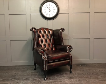 Handmade Chesterfield Wing Chair Oxblood Red Leather