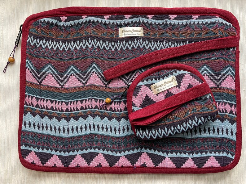 Limited Collection 13in Laptop Sleeve Notebook Quilted Bag plus a Small Purse Hand Sewing Made with Cotton for You and a Gift Sweet Maroon