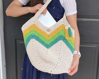 Tote Bags | Three Colors-Tone Crochet | Made of Cotton Yarn | Minimal Style for Daily Use | 100% Handmade