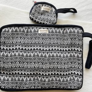 13in Limited Collection Laptop Sleeve YKK Zipper Notebook Quilted Bag plus a Small Purse Hand Sewing Made with Hand-Woven Cotton Oreo Duo