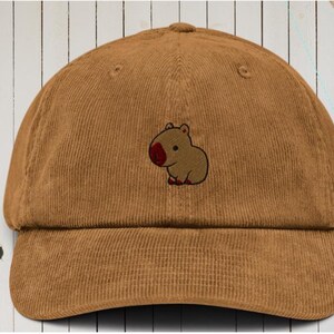 Kawaii Capibara Corduroy Embroided hat, Retro Corduroy Hat, Capibara Cool Cat, Retro Gifts, Beisbol Cap