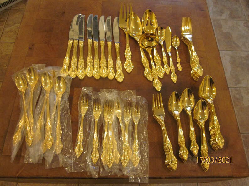 Pristine Estia gourmet 24 K gold plated flatware set 71 pieces Etsy