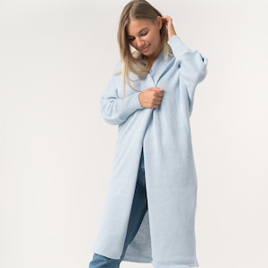 Knitted coat | Merino wool | Oversized Cardigan | Cardigan | Light blue | Beige | Italian yarn | Handmade