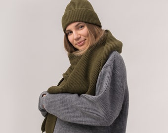 Knitted hat made of organic virgin wool / wool scarf XXL / knitted scarf / beanie hat / wool hat with alpaca / winter hat / Hamburg model