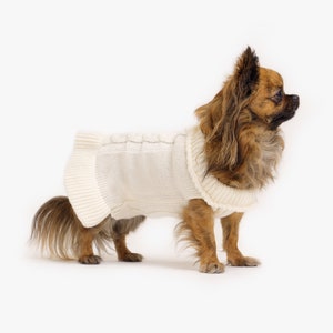 Dog sweater made of organic merino wool Hand-knitted Dog sweater with turtleneck Dog coat Animal jackets Dog clothing Model Mia Weiß/Creme