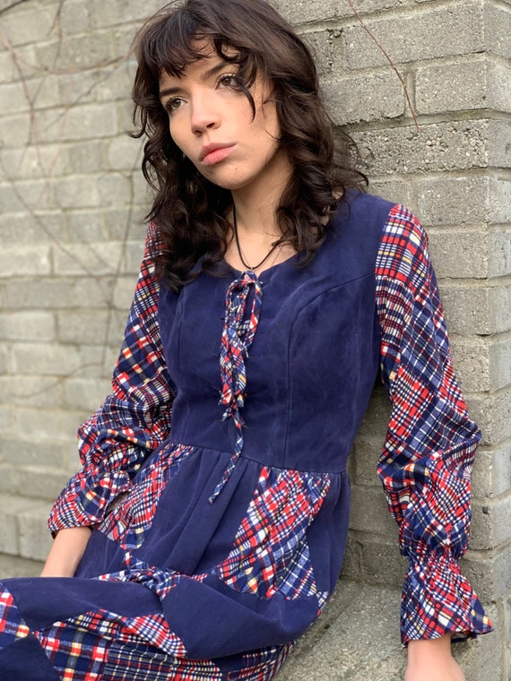 70s Folksy Patch Work Prairie Dress
