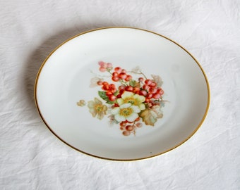 Floral plate, 1920s gold-plated fruit motif plate by Thomas Bavaria, cottagecore decor, vintage tableware