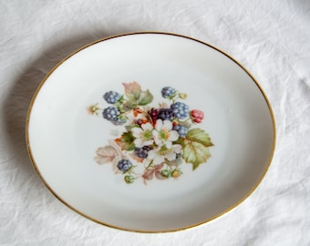Floral plate, 1920s gold-plated fruit motif plate by Thomas Bavaria, cottagecore decor, vintage tableware