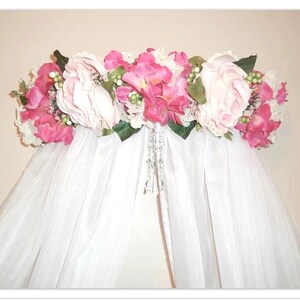 Fuscia Pink - Antique White Floral Crib-Bed Crown! Beautiful Nursery Decor - Free Shipping