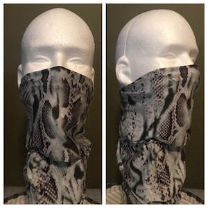 Serpente stampa Sage Grigio Nero Rave Gaiter Buffs Viso Scudo Copertura Lavabile & Riutilizzabile - Fatto a mano negli Stati Uniti - Nave Veloce