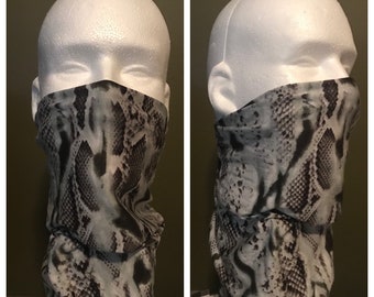 Snake print Sage Grey Black Rave Gaiter Buffs Face Shield Cover Mask Washable & Reusable - Handmade in the USA - Quick Ship