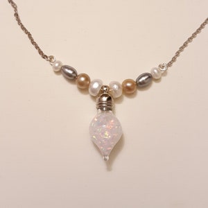 Floating opal and freshwater pearls necklace silver