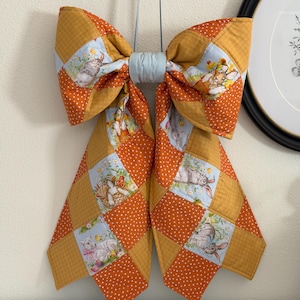 Giant Patchwork Front Door Bow, Wreath Bow 15x18 inches  , Easter Home Decor,
