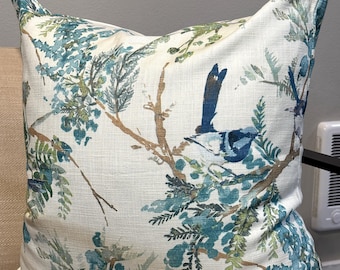 Blue Floral Cotton Pillow Cover: Spring Ornament Euro Sham