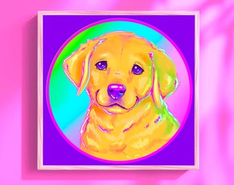 Portrait d'animal de compagnie personnalisé : style arc-en-ciel des années 90