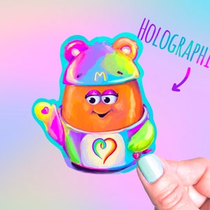 Holographic Togetherness Bear McNugget Buddy Sticker, Vinyl Sticker, McDonald’s Stickers, Care Bears, Happy Meal Stickers