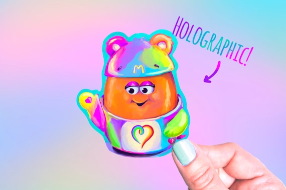 Holographic Togetherness Bear McNugget Buddy Sticker, Vinyl Sticker, McDonald’s Stickers, Care Bears, Happy Meal Stickers