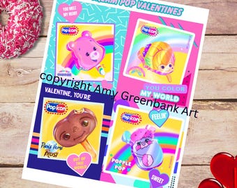 Saint-Valentin pop crème glacée fille des années 80, personnages des années 80 et 90, sucettes glacées, rétro, imprimable, impression numérique, dessert