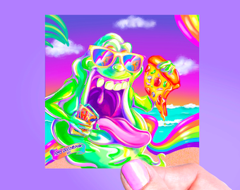Sticker plage Slimer, vinyle autocollant, Stickers années 90, Sticker Ghostbusters, Sticker arc-en-ciel, Halloween