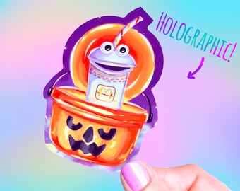 HOLOGRAPHIC Pumpkin McDonalds Bucket Sticker, Vinyl Sticker, 80’s Stickers, McDonald’s Toys, Jack o Lantern Halloween Bucket