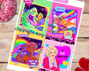 Films et séries pour enfants des années 80, dessins animés des années 80 et 90, Golden Girls, ET, Ghostbusters, Alf, rétro, imprimables Saint-Valentin, impression numérique