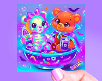 Sticker Halloween effrayant cerise et cola, vinyle autocollant, autocollants années 90, jouets nostalgiques, autocollants rétro saison fantasmagorique